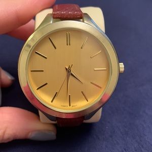 Francesca’s Collection Gold Watch and Brown Strap